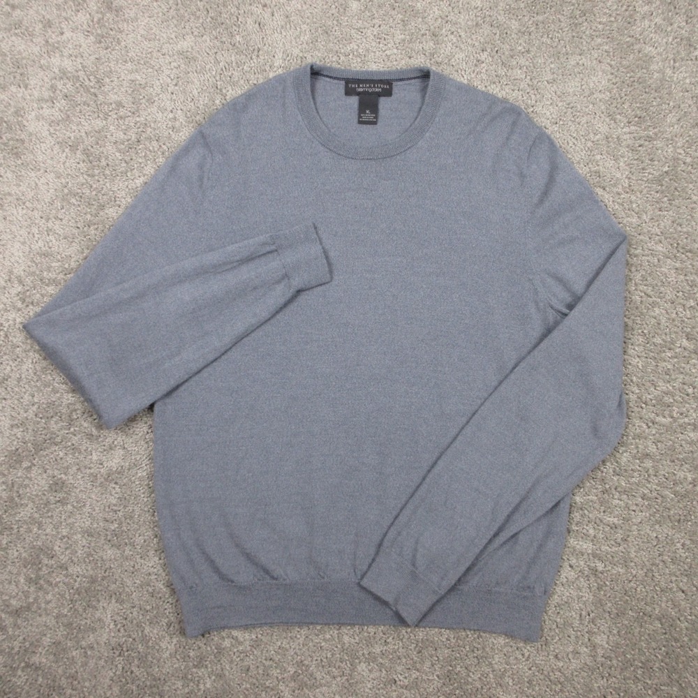 Bloomingdales Sweater Mens XL Gray Solid Crewneck Knit‎ Pullover Merino Wool